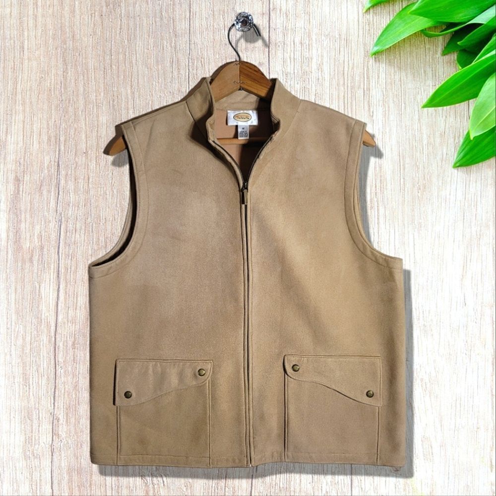 Talbots Beige Faux Suede Zip-Up Utility Vest